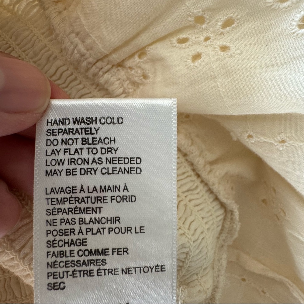 Cleobella Debbie Cream Smocked Off The shoulder Eyelet Mini Dress size Small - Picture 12 of 12